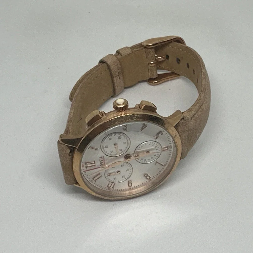 Fossil Abilene CH3016 Womens Beige Leather Strap Analog Dial Quartz Watch HME604
